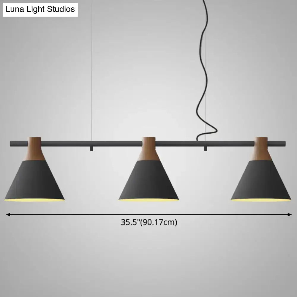 DecorBites™ Nordic Style Adjustable Hanging Pendant Light with 3 Conical Metal Shades in Wood