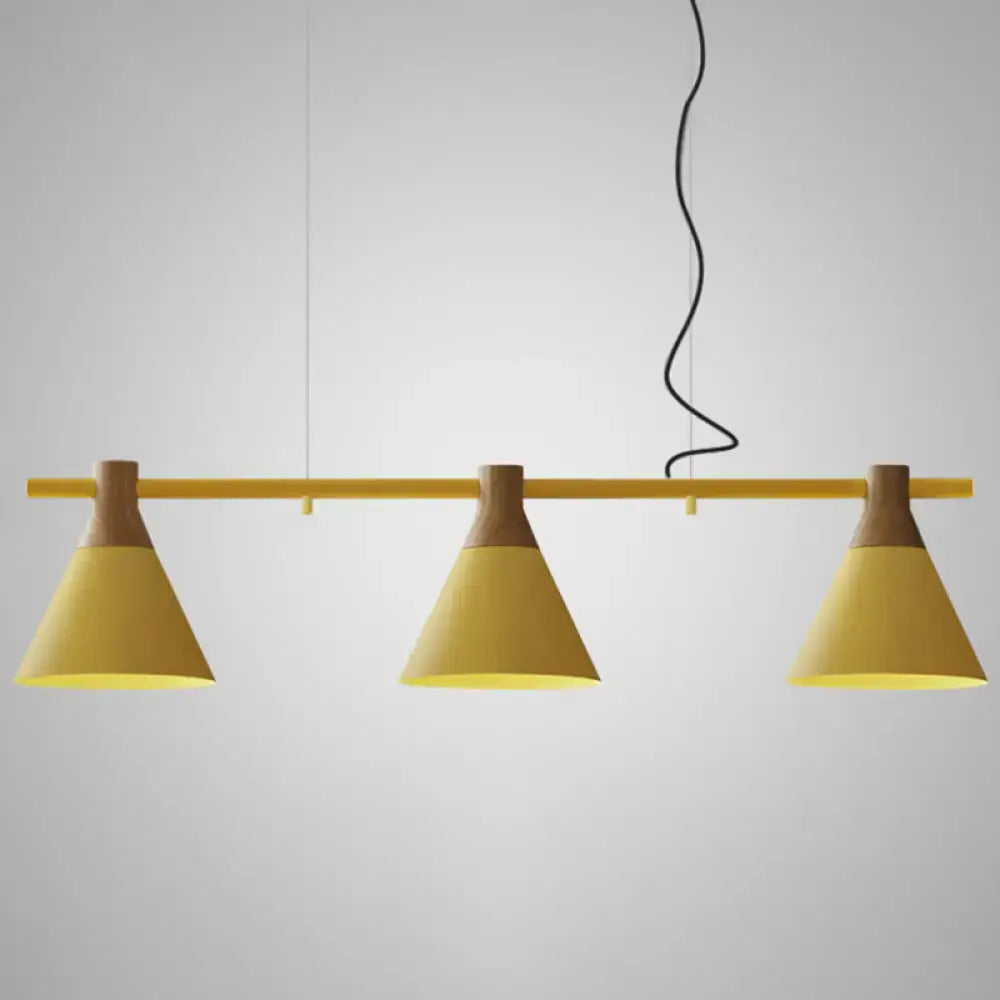 DecorBites™ Nordic Style Adjustable Hanging Pendant Light with 3 Conical Metal Shades in Wood