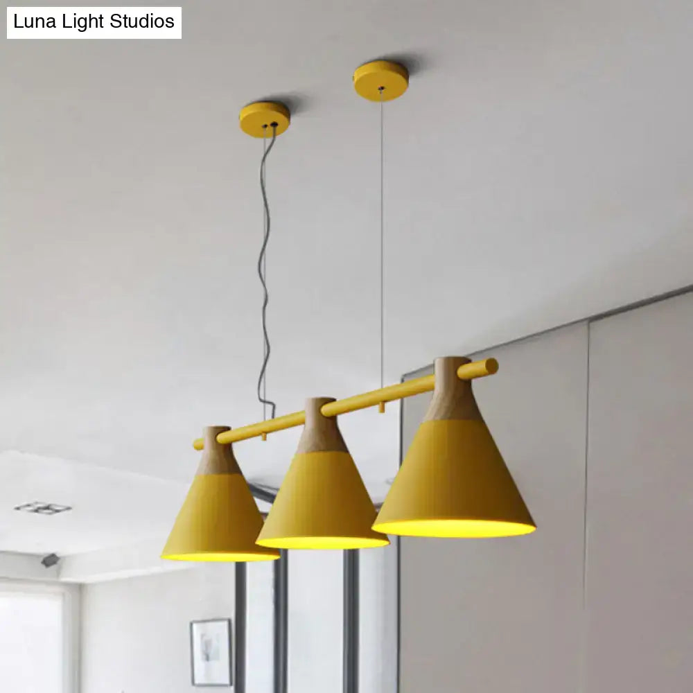 DecorBites™ Nordic Style Adjustable Hanging Pendant Light with 3 Conical Metal Shades in Wood
