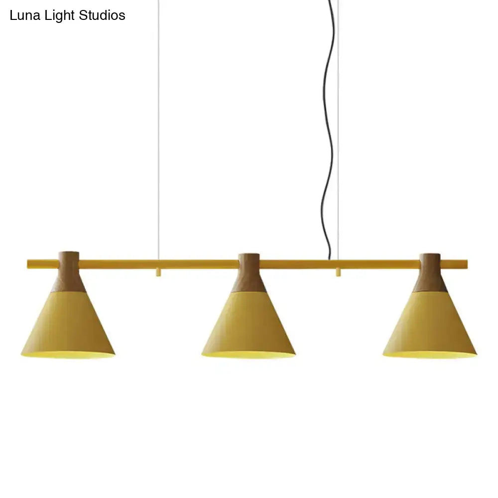 DecorBites™ Nordic Style Adjustable Hanging Pendant Light with 3 Conical Metal Shades in Wood