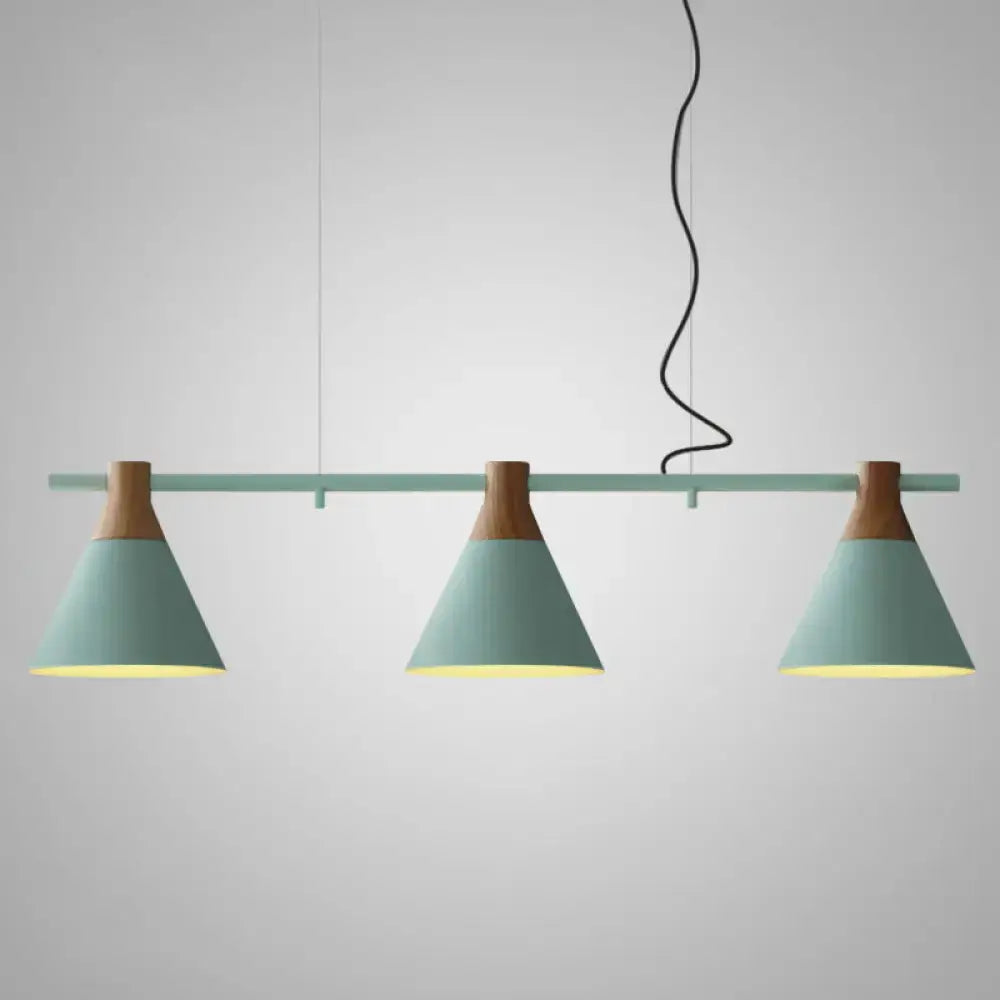 DecorBites™ Nordic Style Adjustable Hanging Pendant Light with 3 Conical Metal Shades in Wood