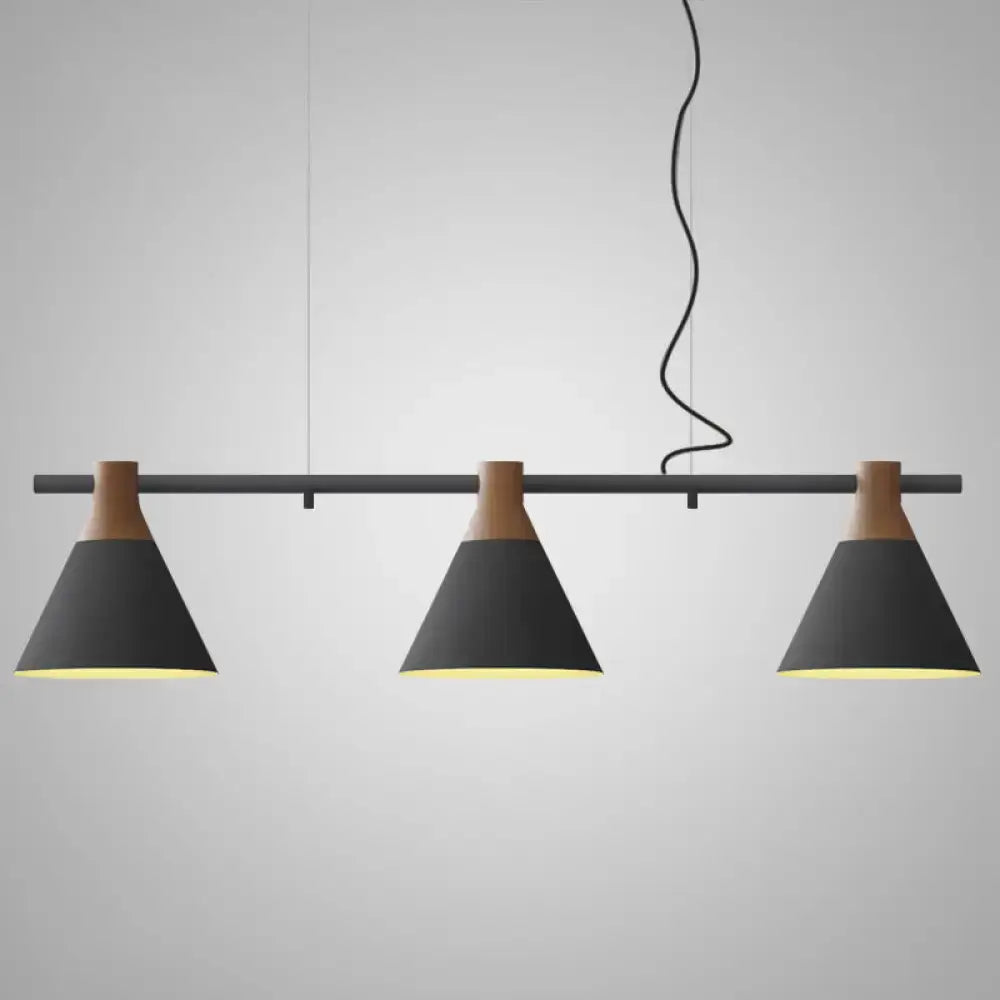 DecorBites™ Nordic Style Adjustable Hanging Pendant Light with 3 Conical Metal Shades in Wood