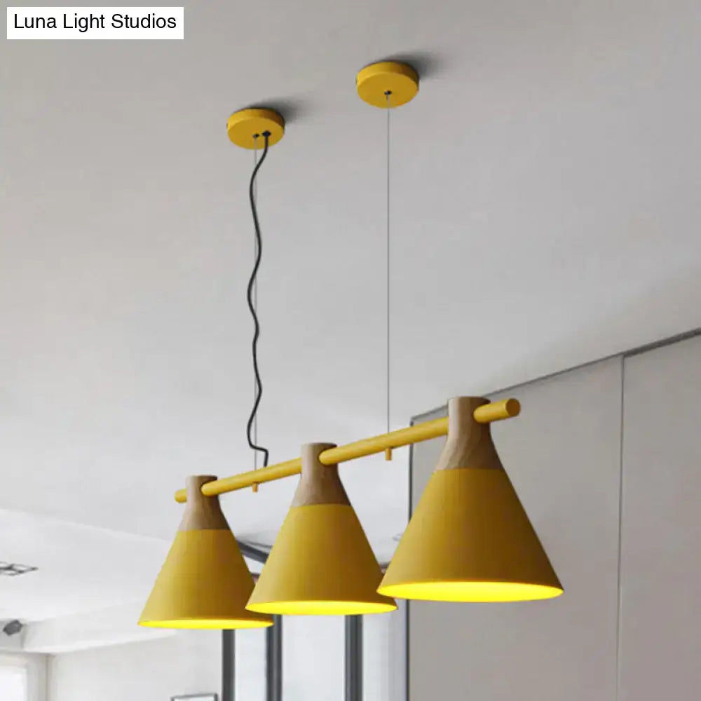 DecorBites™ Nordic Style Adjustable Hanging Pendant Light with 3 Conical Metal Shades in Wood