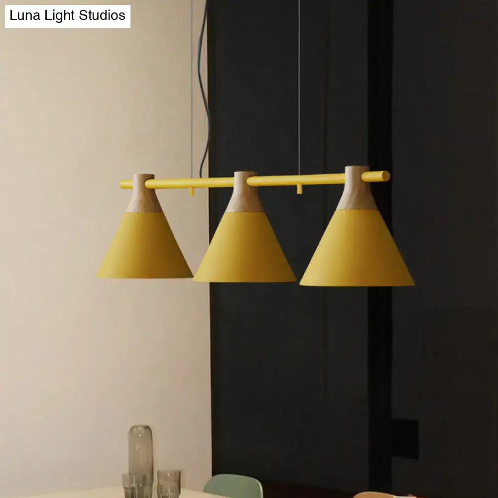 DecorBites™ Nordic Style Adjustable Hanging Pendant Light with 3 Conical Metal Shades in Wood