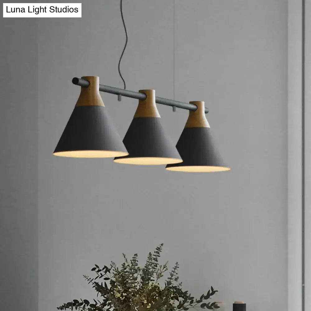 DecorBites™ Nordic Style Adjustable Hanging Pendant Light with 3 Conical Metal Shades in Wood
