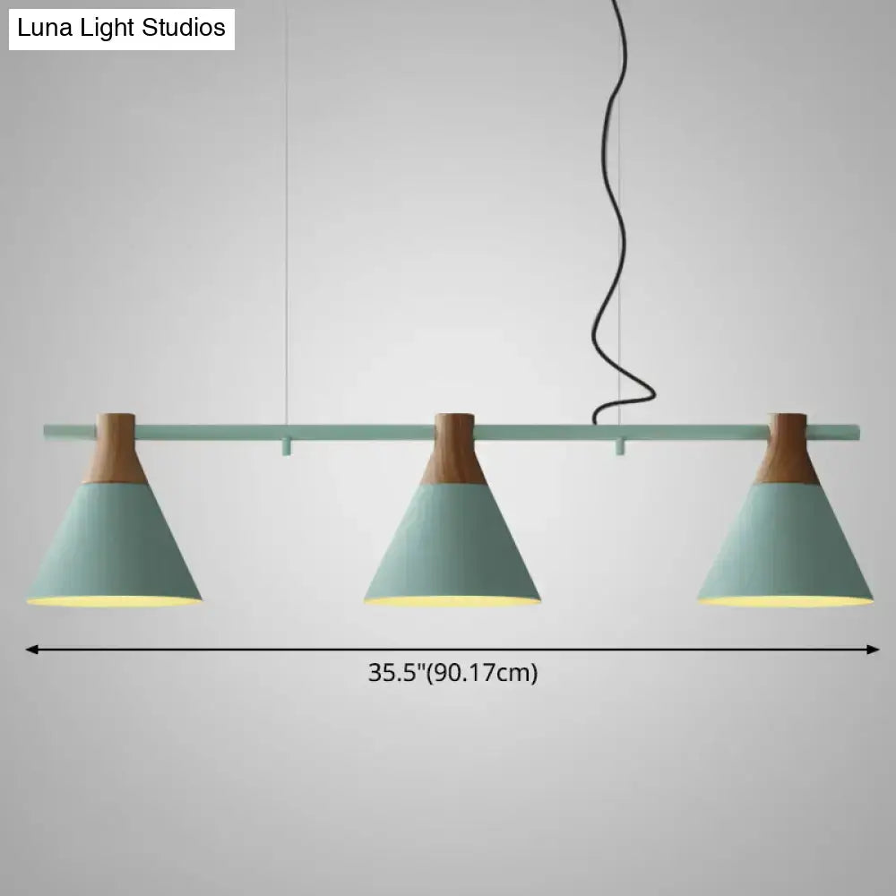 DecorBites™ Nordic Style Adjustable Hanging Pendant Light with 3 Conical Metal Shades in Wood