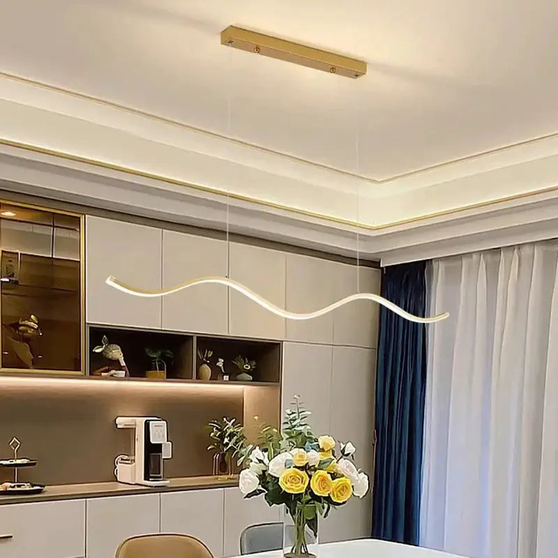 Decorbites™ nordic style dining room chandelier with sleek curved pendant and warm white led illumination for dining room