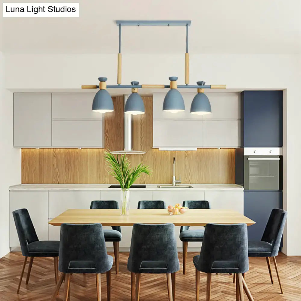DecorBites™ Nordic Style Island Pendant with 4 Metal Lights and Wood Detail