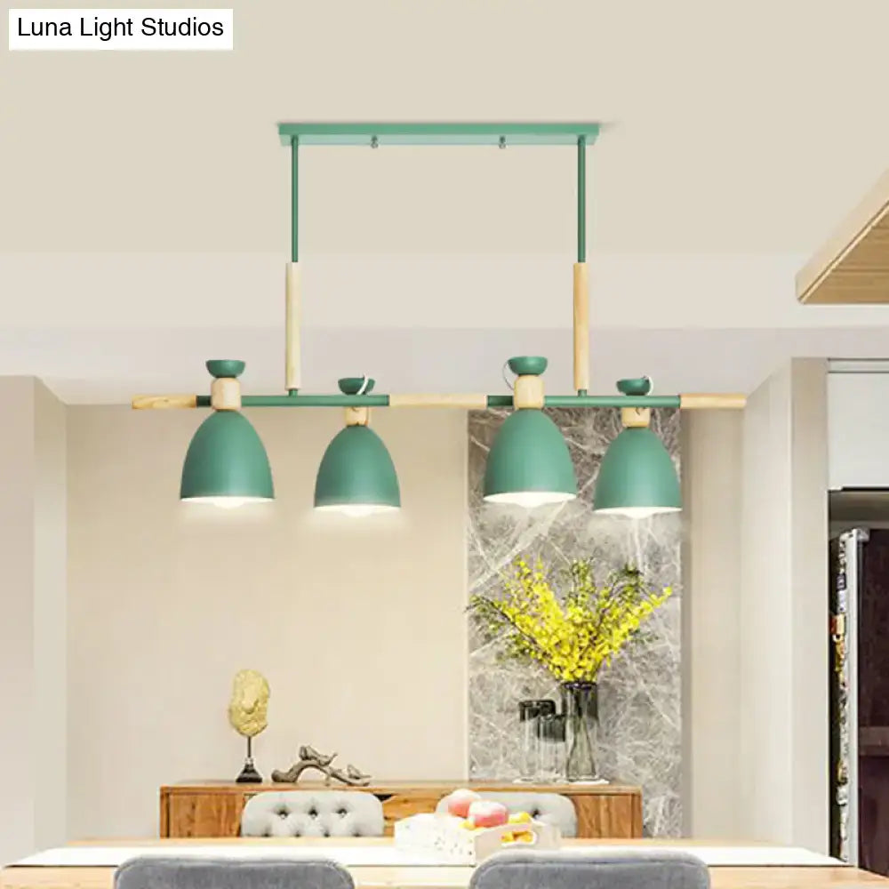 DecorBites™ Nordic Style Island Pendant with 4 Metal Lights and Wood Detail