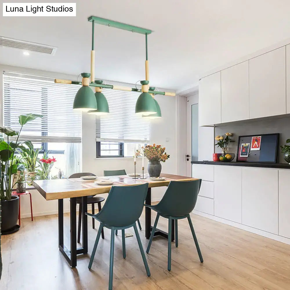 DecorBites™ Nordic Style Island Pendant with 4 Metal Lights and Wood Detail