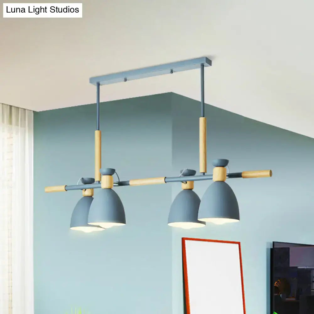 DecorBites™ Nordic Style Island Pendant with 4 Metal Lights and Wood Detail