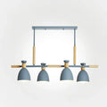 DecorBites™ nordic style island pendant with four gray metal dome lights and wood detail for 220v-240v 110v-120v use