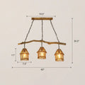 Decorbites™ nordic style wooden house pendant light with three woven bamboo shades and black metal chains for dining room