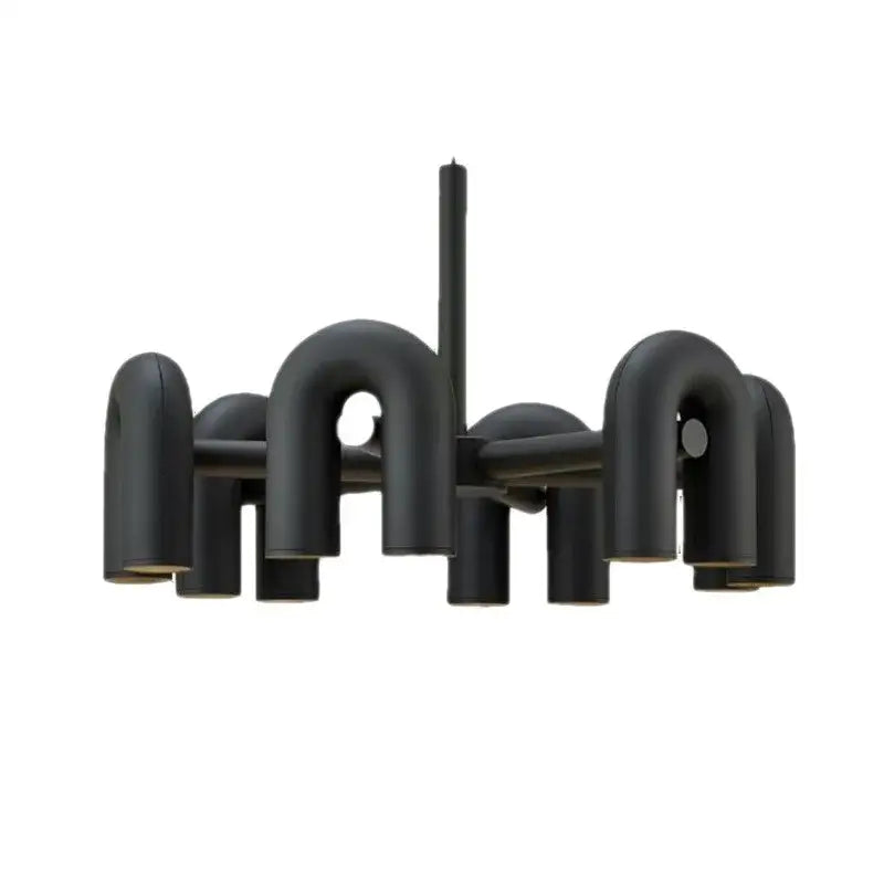 DecorBites™ Nordic u shape led ceiling chandelier in black matte metal with curved arms and cylindrical light fixtures