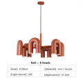 DecorBites™ nordic U shape LED ceiling chandelier with eight curved red iron and acrylic arms for modern lighting