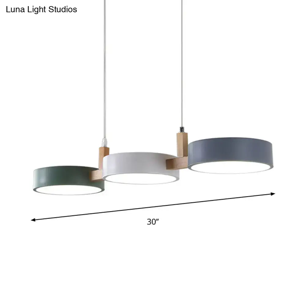 DecorBites™ Nordic White-Wood 3-Light Dining Room Island Pendant with Acrylic Shade, Adjustable Warm/White/Color Light