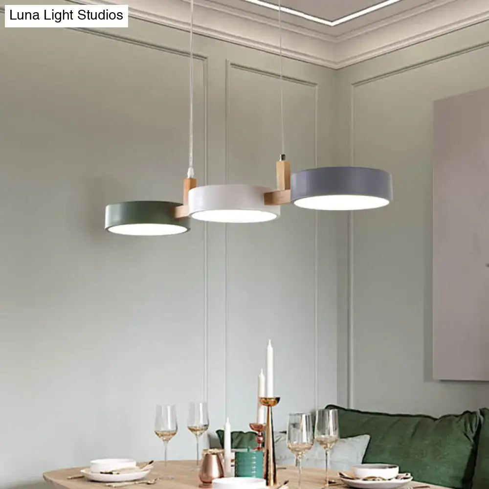 DecorBites™ Nordic White-Wood 3-Light Dining Room Island Pendant with Acrylic Shade, Adjustable Warm/White/Color Light