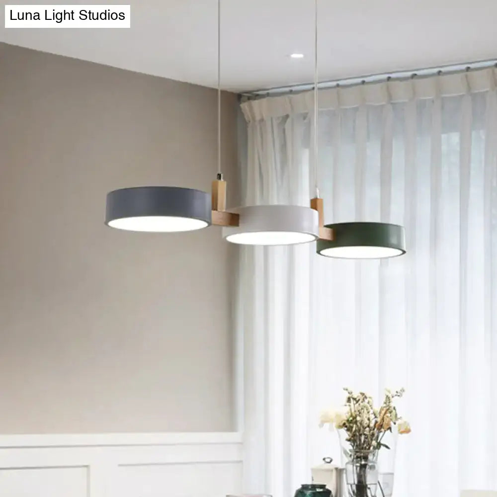 DecorBites™ Nordic White-Wood 3-Light Dining Room Island Pendant with Acrylic Shade, Adjustable Warm/White/Color Light