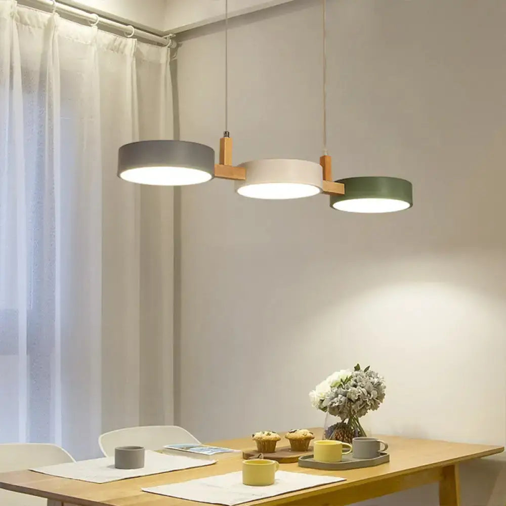 DecorBites™ Nordic White-Wood 3-Light Dining Room Island Pendant with Acrylic Shade, Adjustable Warm/White/Color Light