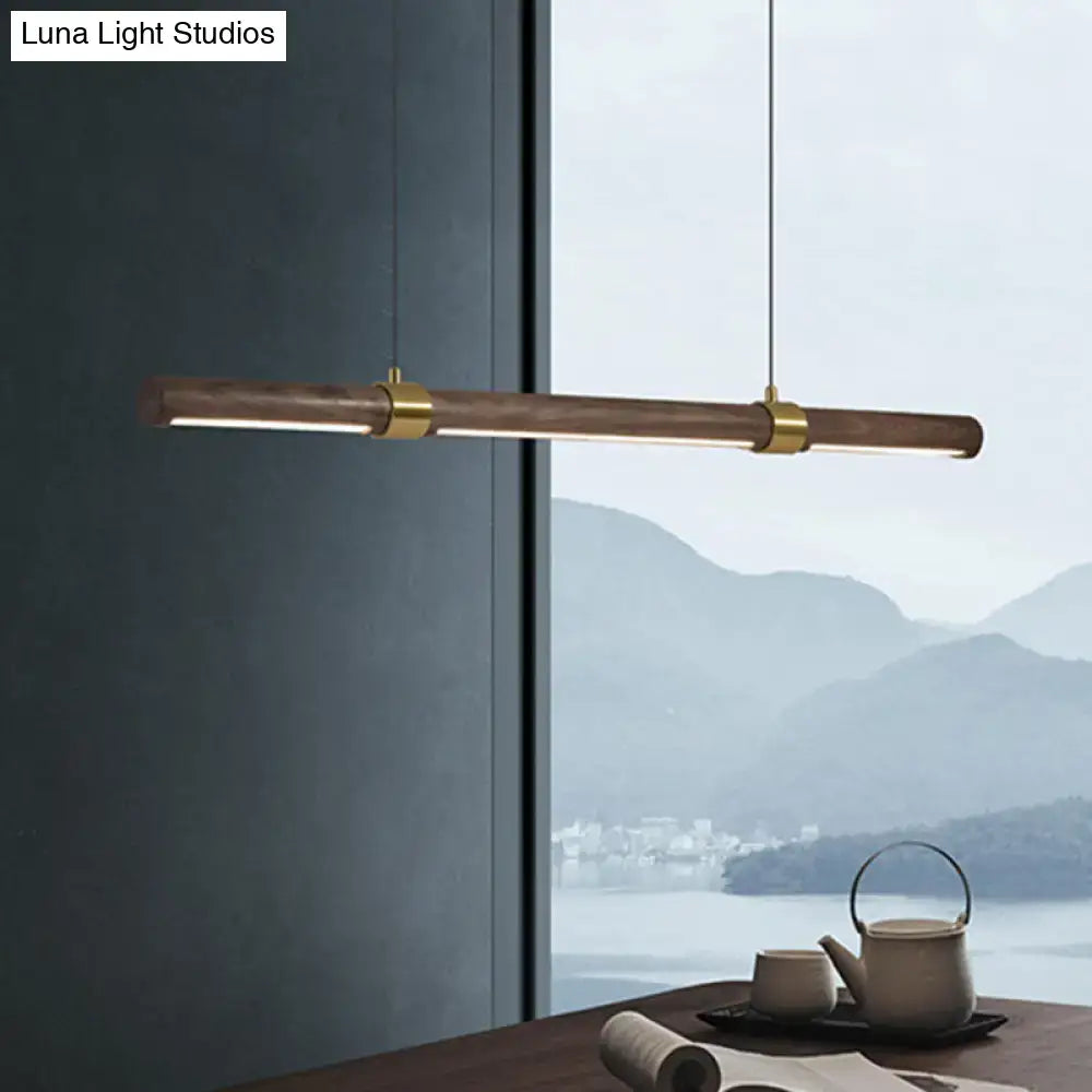 DecorBites™ Nordic Wood Island Pendant LED Strip Light in Brown for Dining Table