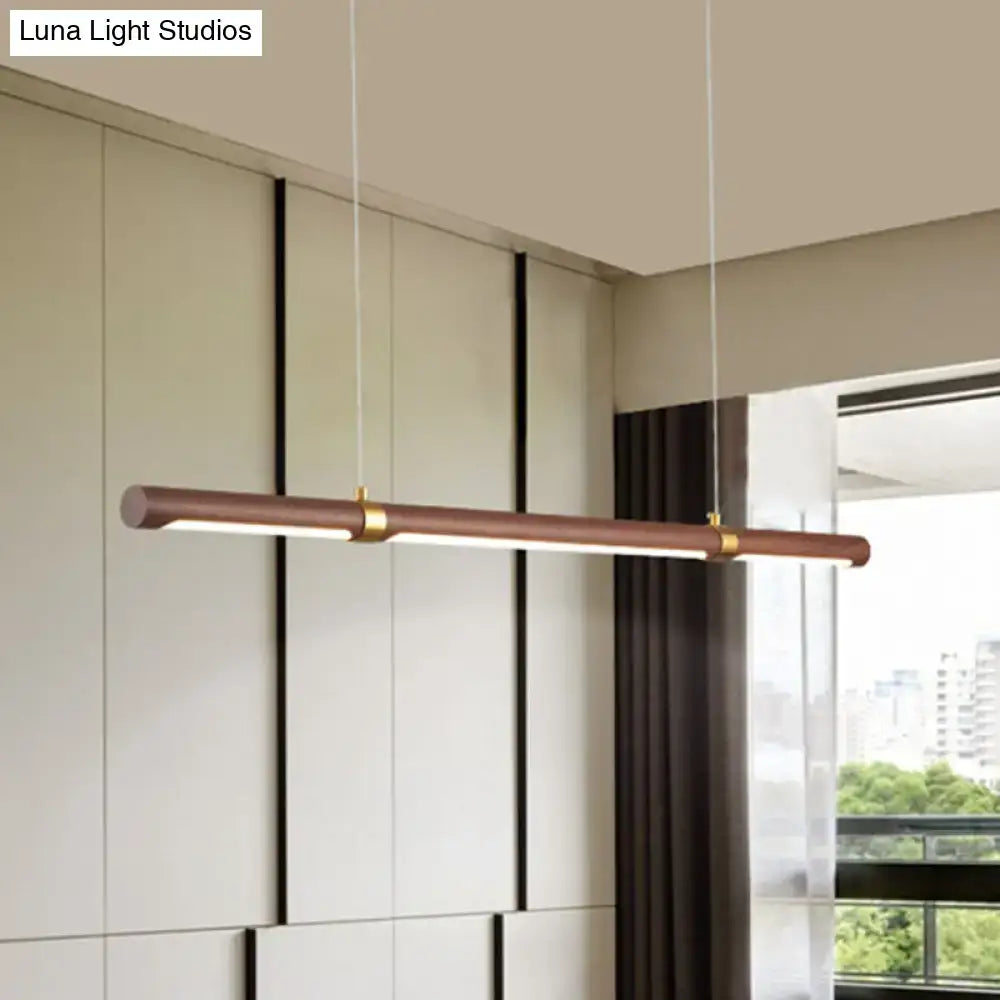 DecorBites™ Nordic Wood Island Pendant LED Strip Light in Brown for Dining Table