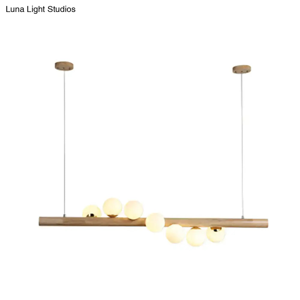 DecorBites™ Nordic Wood Island Pendant with Globe Glass Light for Dining Room in Beige
