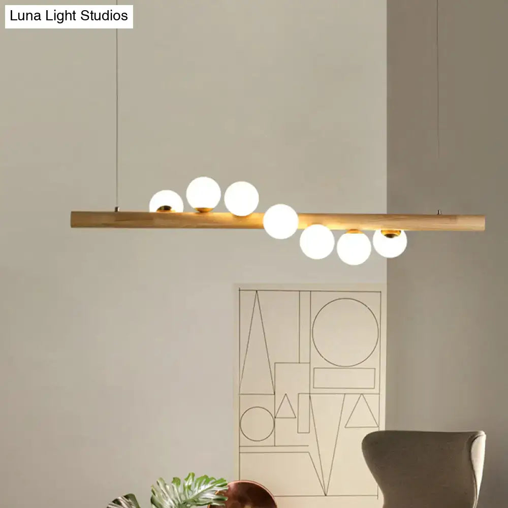 DecorBites™ Nordic Wood Island Pendant with Globe Glass Light for Dining Room in Beige