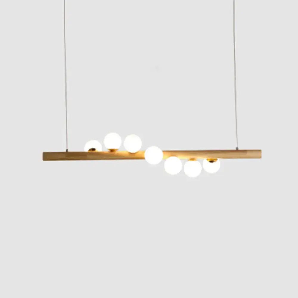 DecorBites™ Nordic Wood Island Pendant with Globe Glass Light for Dining Room in Beige