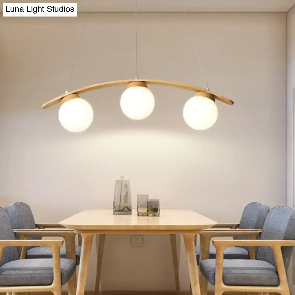 DecorBites™ Nordic Wooden 3-Head Pendant Light with White Glass Shades - Arc Island Ceiling Lamp for Dining Room