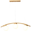 DecorBites™ Nordic Wooden 3-Head Pendant Light with White Glass Shades - Arc Island Ceiling Lamp for Dining Room