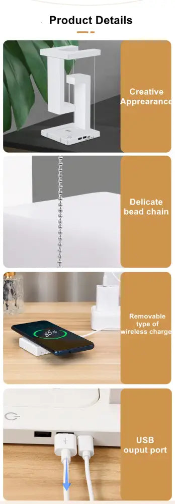 DecorBites™ Novelty floating lamp with 10 W  detachable wireless charger decorative light for bedroom/office