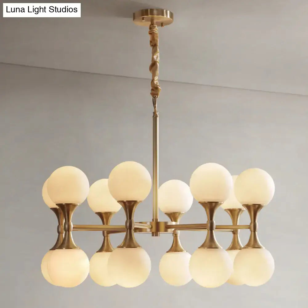 DecorBites™ Opal Glass Chandelier Light with 12/16 Brass Globe Heads – Postmodern Ceiling Hanging Lamp