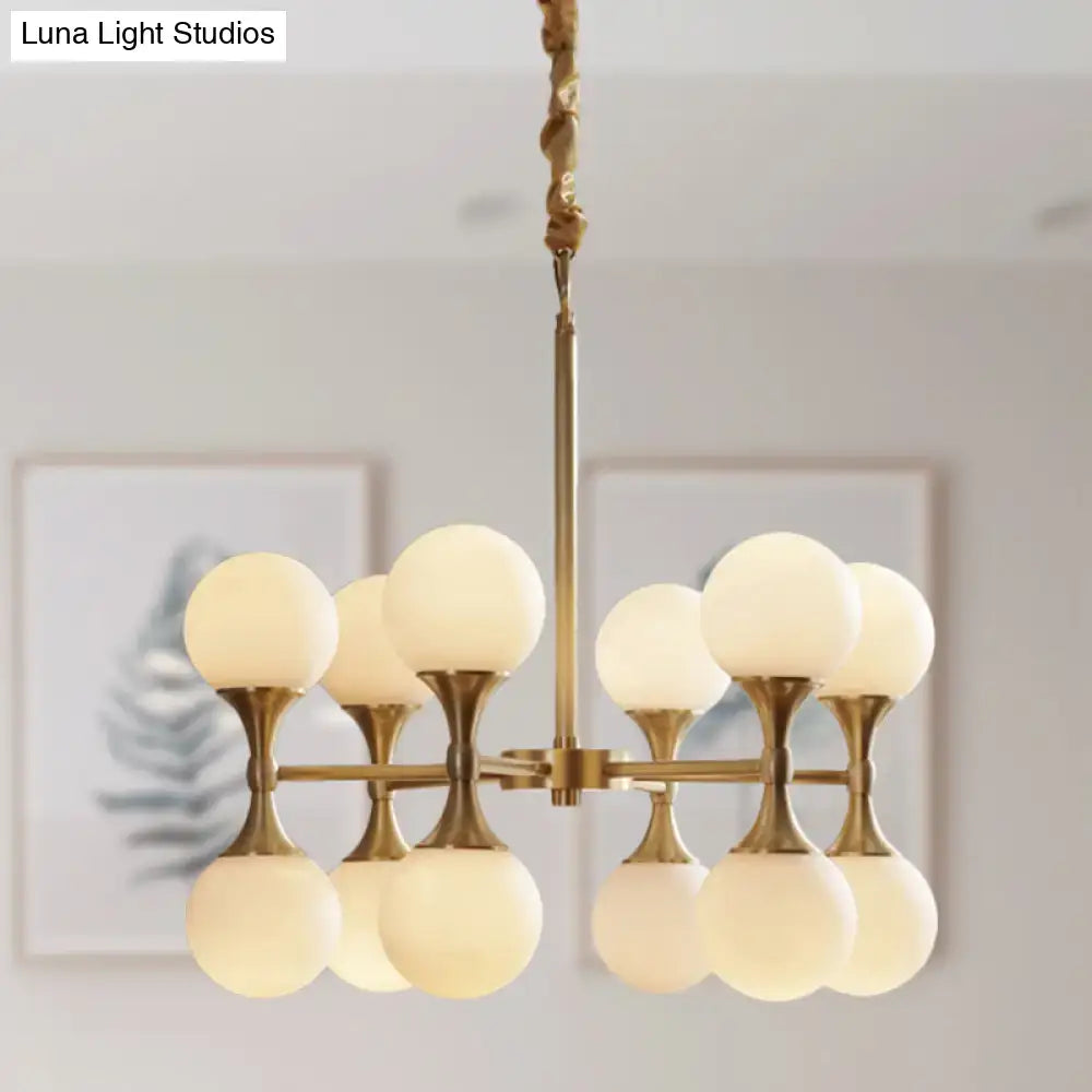 DecorBites™ Opal Glass Chandelier Light with 12/16 Brass Globe Heads – Postmodern Ceiling Hanging Lamp