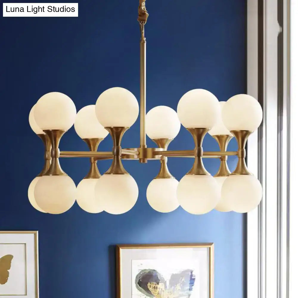DecorBites™ Opal Glass Chandelier Light with 12/16 Brass Globe Heads – Postmodern Ceiling Hanging Lamp