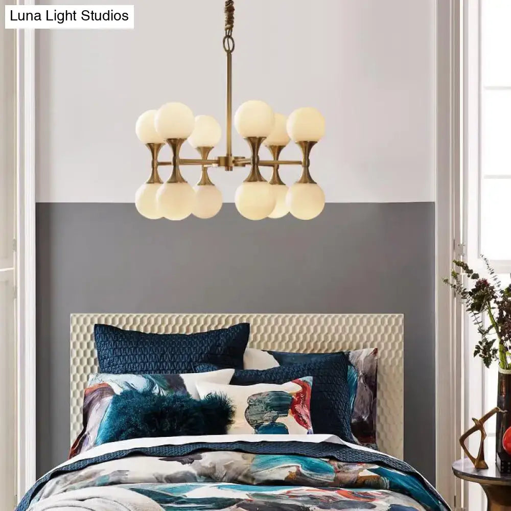 DecorBites™ Opal Glass Chandelier Light with 12/16 Brass Globe Heads – Postmodern Ceiling Hanging Lamp