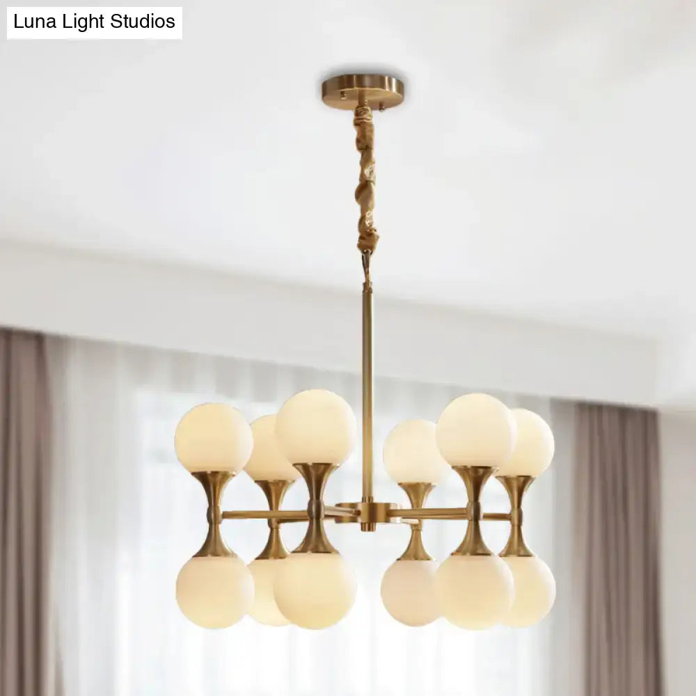 DecorBites™ Opal Glass Chandelier Light with 12/16 Brass Globe Heads – Postmodern Ceiling Hanging Lamp
