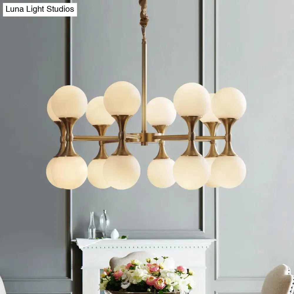 DecorBites™ Opal Glass Chandelier Light with 12/16 Brass Globe Heads – Postmodern Ceiling Hanging Lamp