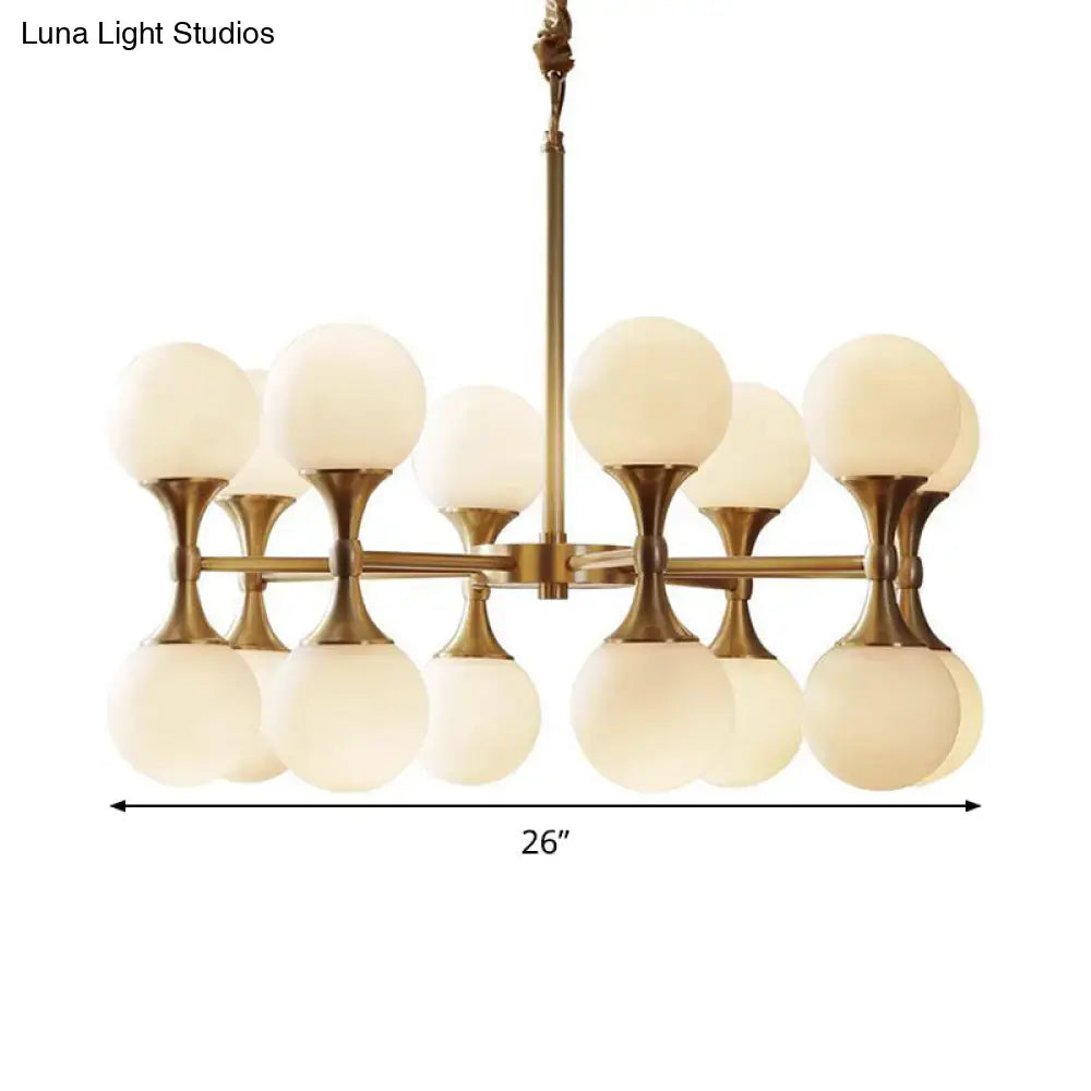 DecorBites™ Opal Glass Chandelier Light with 12/16 Brass Globe Heads – Postmodern Ceiling Hanging Lamp