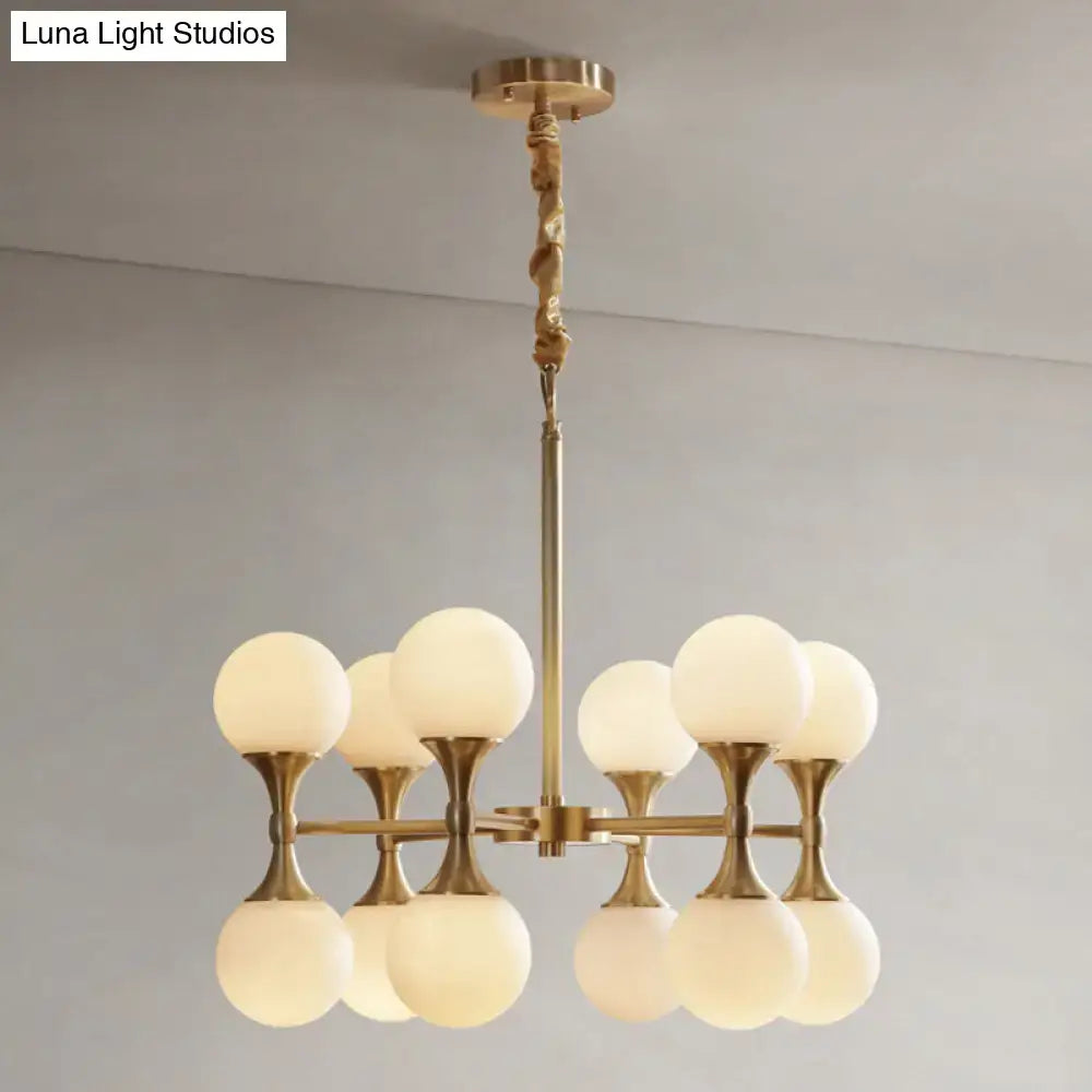 DecorBites™ Opal Glass Chandelier Light with 12/16 Brass Globe Heads – Postmodern Ceiling Hanging Lamp