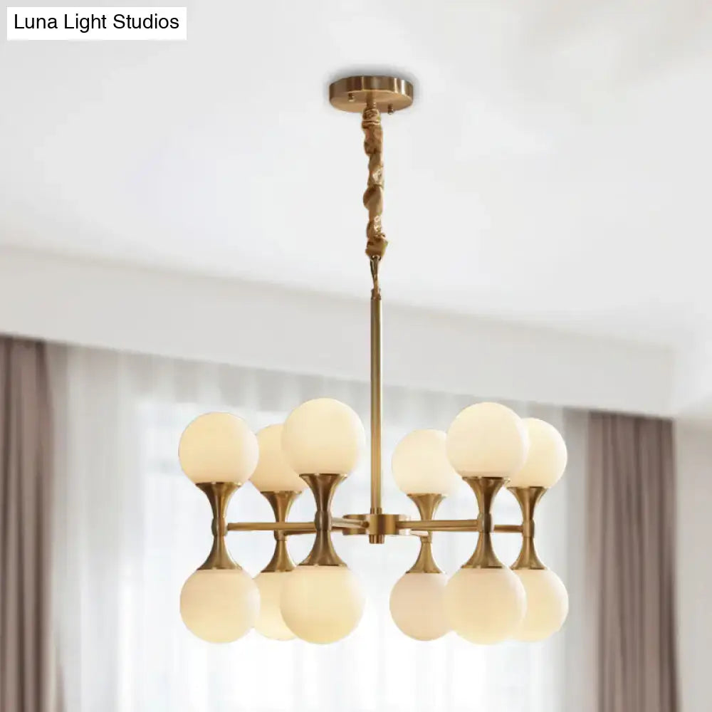 DecorBites™ Opal Glass Chandelier Light with 12/16 Brass Globe Heads – Postmodern Ceiling Hanging Lamp