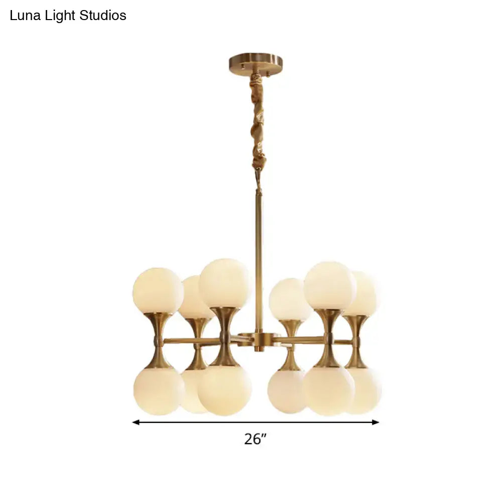 DecorBites™ Opal Glass Chandelier Light with 12/16 Brass Globe Heads – Postmodern Ceiling Hanging Lamp