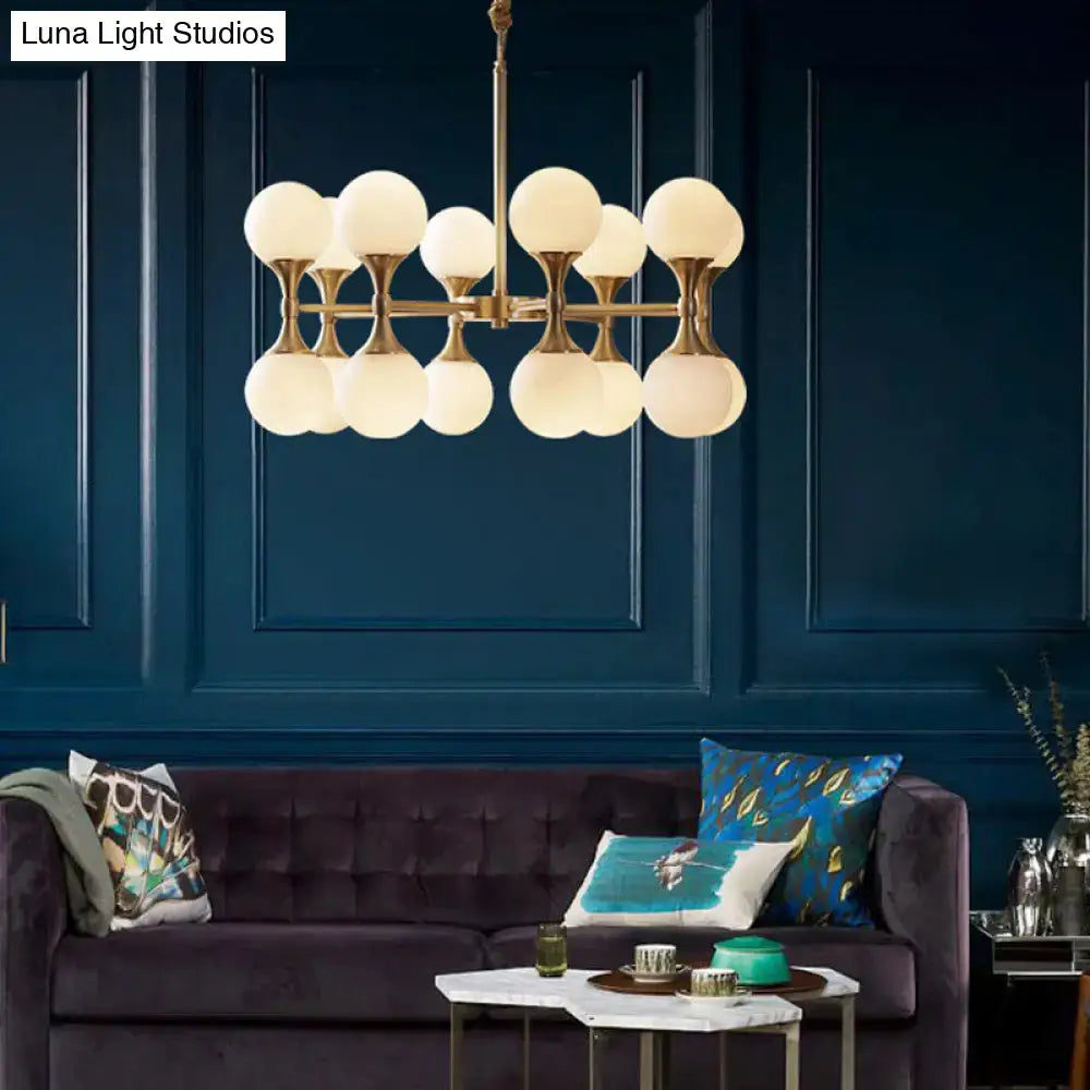 DecorBites™ Opal Glass Chandelier Light with 12/16 Brass Globe Heads – Postmodern Ceiling Hanging Lamp