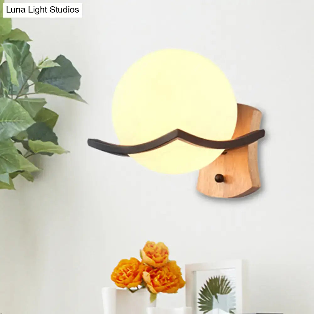 DecorBites™ Opal Glass Globe Wall Sconce Nordic Single Bulb Lighting Fixture - Elegant Wood Design for Living Room