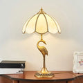 DecorBites™ Opal Glass Umbrella Shaped Brass Table Lamp with Retro Halcyon Deco
