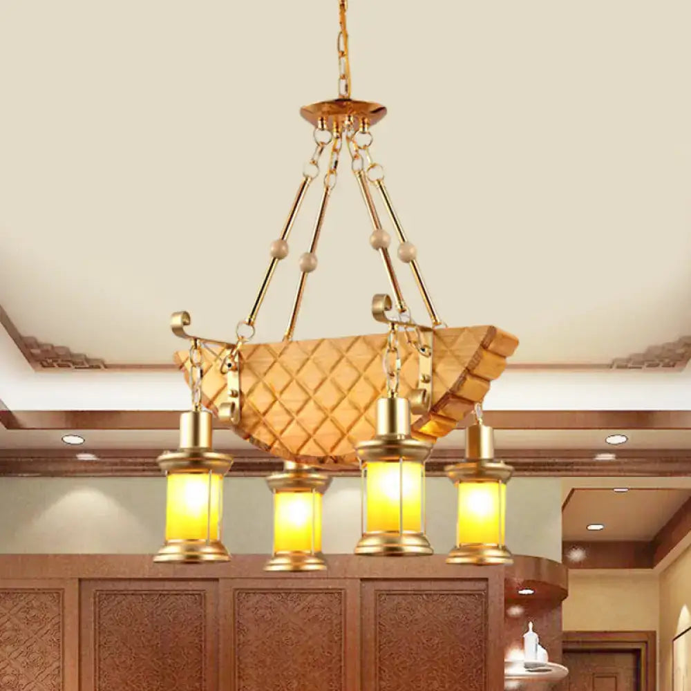 DecorBites™ Orange Glass Island Pendant Light w/ Fish/Guitar Design - Farm Gold Kerosene Hanging Lamp Kit