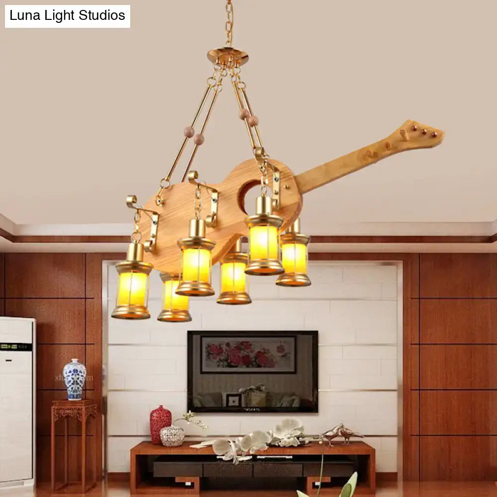 DecorBites™ Orange Glass Island Pendant Light w/ Fish/Guitar Design - Farm Gold Kerosene Hanging Lamp Kit