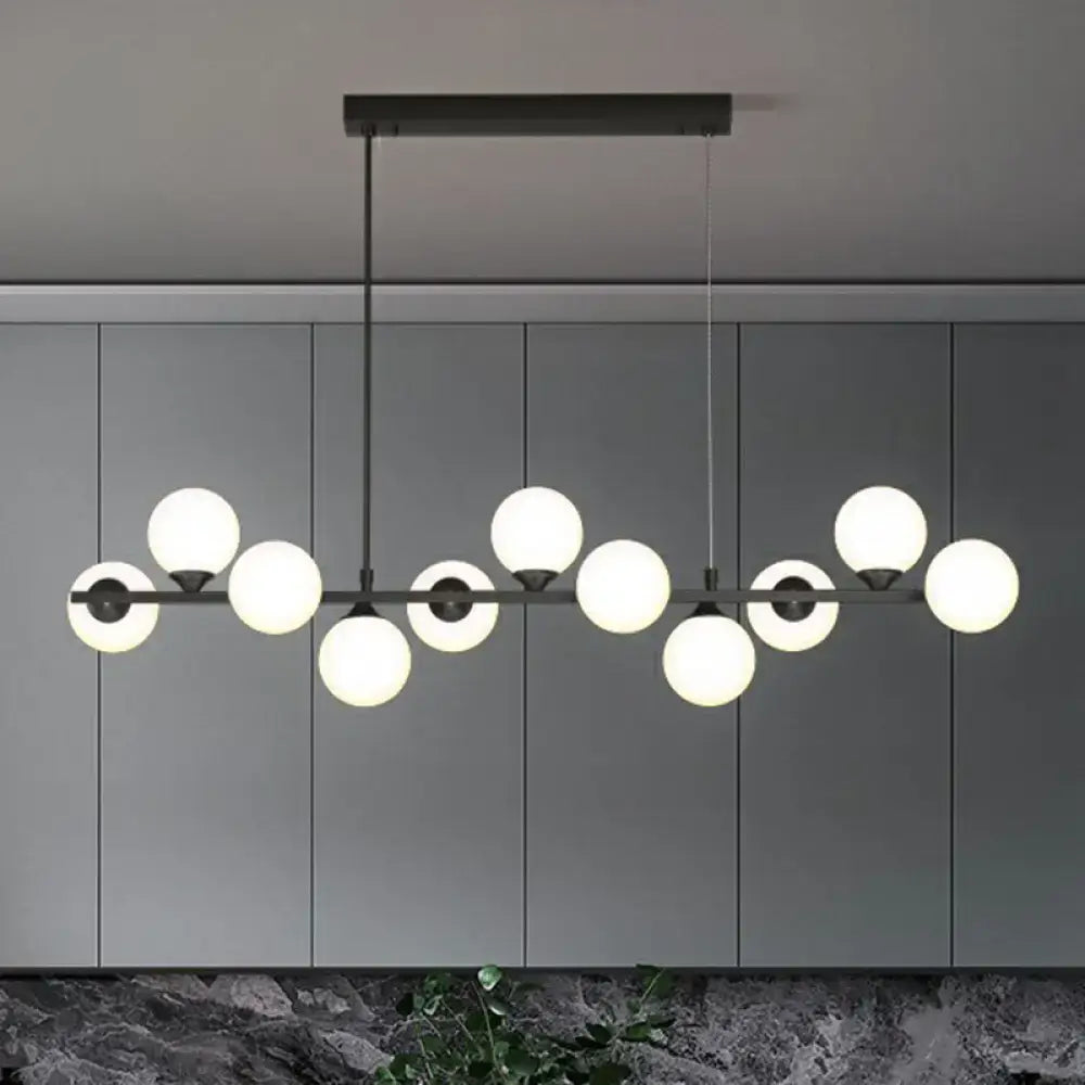 DecorBites™ Orb White Glass Shade Island Hanging Light - 11-Light Postmodern Restaurant Lamp