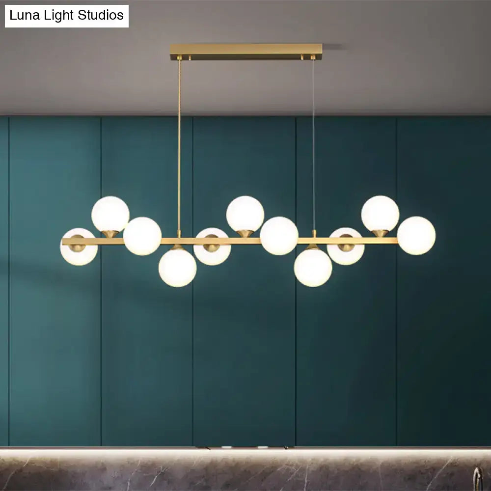 DecorBites™ Orb White Glass Shade Island Hanging Light - 11-Light Postmodern Restaurant Lamp