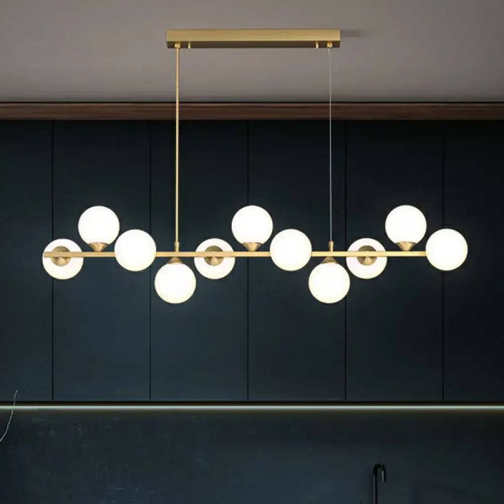 DecorBites™ Orb White Glass Shade Island Hanging Light - 11-Light Postmodern Restaurant Lamp