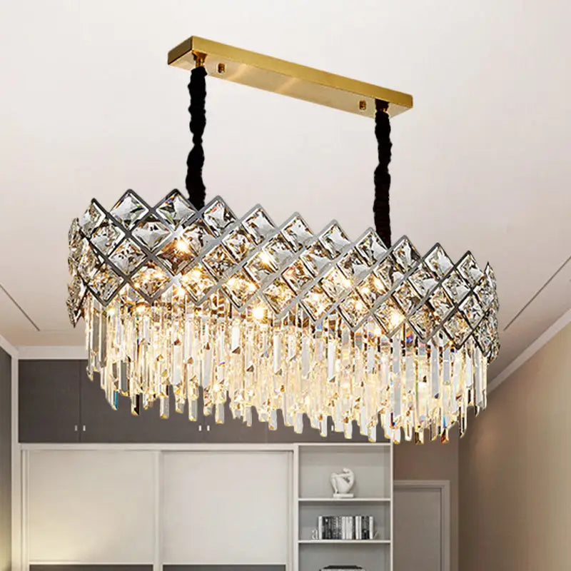 DecorBites™ Oval Island Light Fixture with Crystal Prisms - 10 Bulbs, Contemporary Design